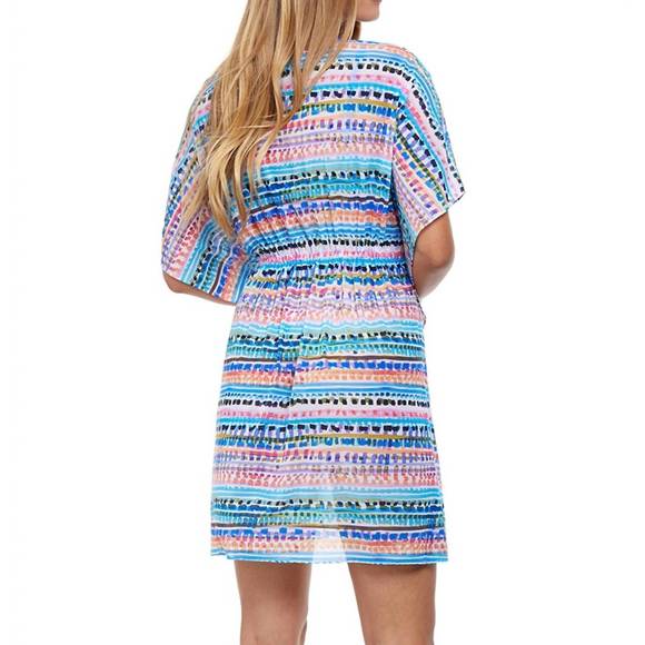 NEW PROFILE BY GOTTEX v-neck mesh tunic cover up in spritz - Picture 2 of 3